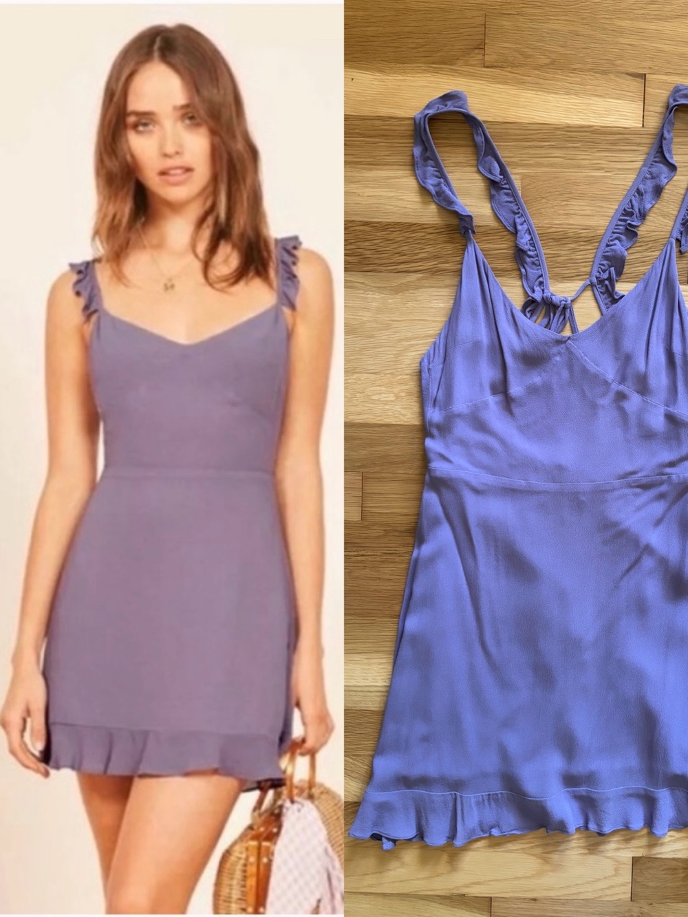 Reformation - Petals Mini
Dress - Purple Ruffle Sweetheart Neckline- Size 6